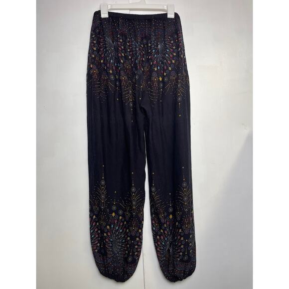 Harem Peacock Pants Womens XL Black Whimsical Fairy Hippie Light Weight Joggers - Picture 4 of 13
